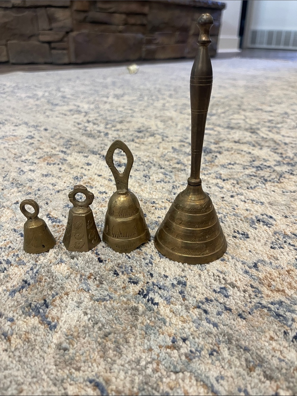 Antique Brass Tone Decorative Hand Bells - Set of 4